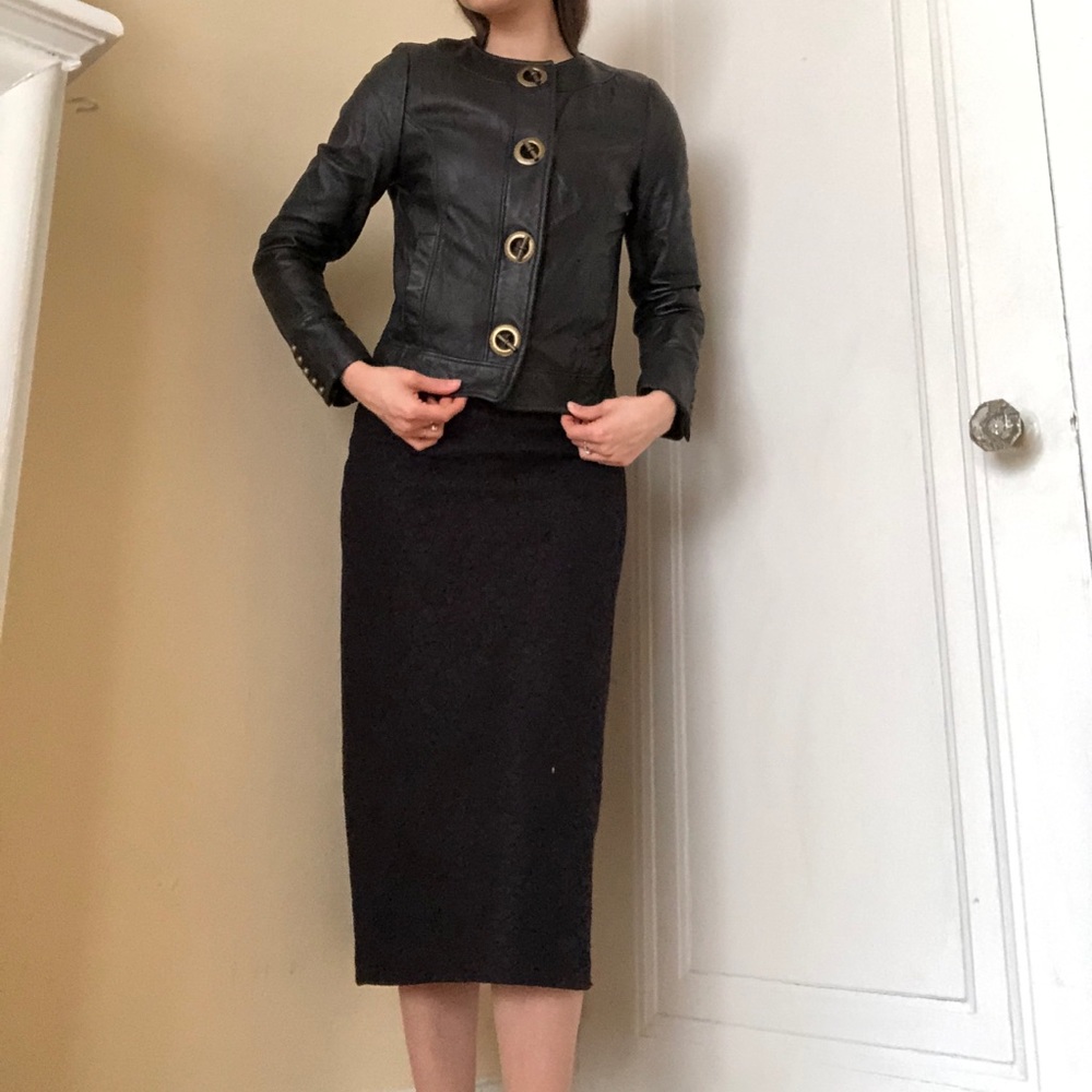 Mike González soft leather jacket with gold detail